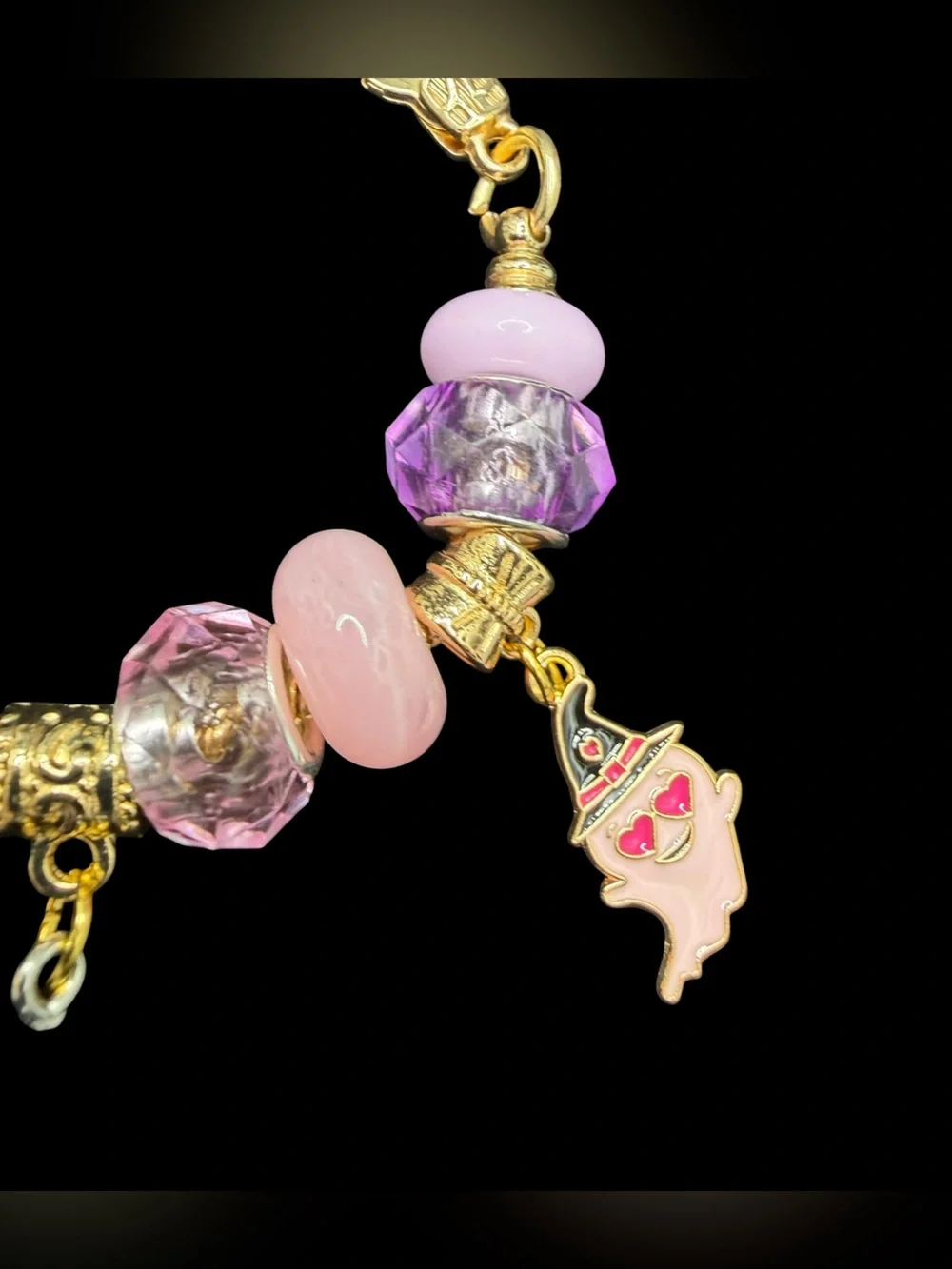 Handmade Halloween Charm Bracelet “Ghoul Friend”Line in Pink Purple